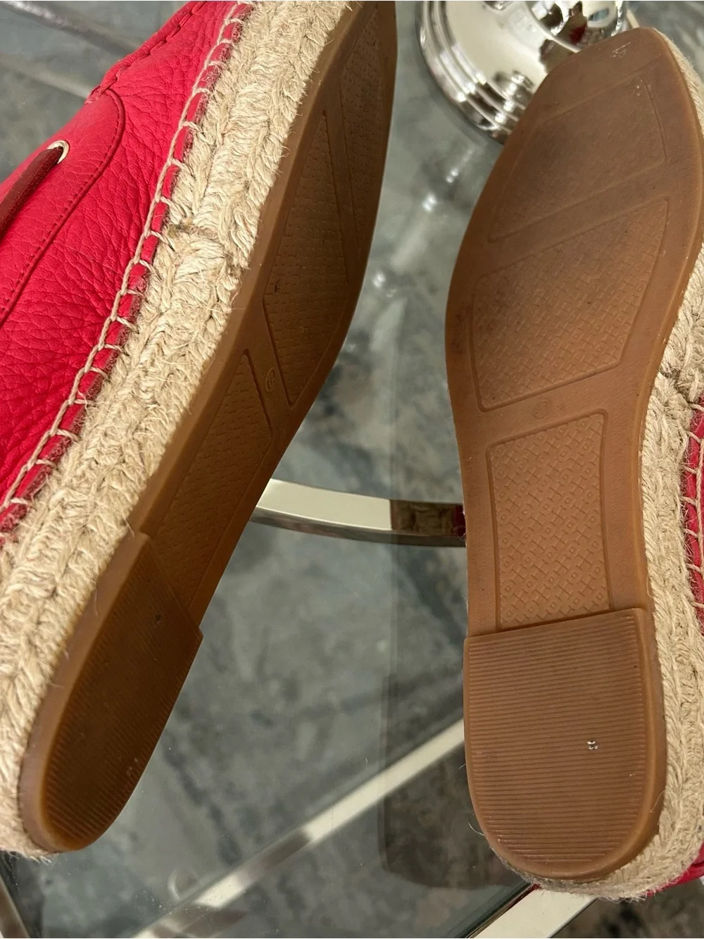 Tory Burch Red Women's Leather Espadrille Boat Shoes